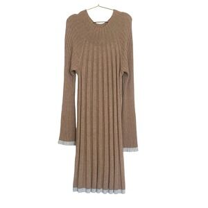 Anthropologie Wool Blend Women Sweater Dress XL Beige Pale Blue Stretchy Winter